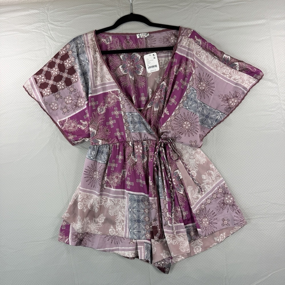 Intimately Free People NWT Patchwork Floral Wrap Romper Mauve Pink XS